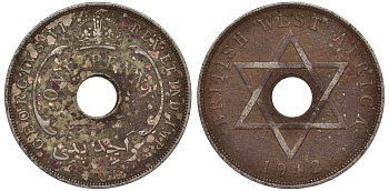 Британская Западная Африка 1 пенни 1942 Георг VI KM 19 медно-никель 25-2127