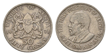 Кения 50 центов 1971 Джомо Кениата KM 13 медно-никель 4682-649