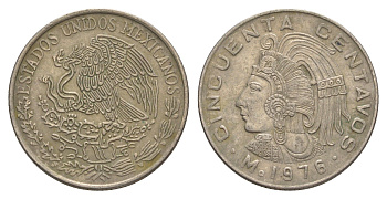 Мексика 50 сентаво 1976 Куаутемок, последний правитель империи ацтеков KM 452 медно-никель 4646-326