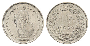 Швейцария 1 франк 1969 B KM 24a медно-никель aUNC 4616-945