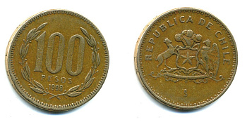 ЧИЛИ 100 ПЕСО 1998 ГЕНЕРАЛ БЕРНАРДО О ХИГГИНС KM 226.2 алюминевая бронза 35-1145