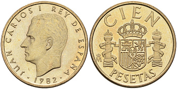 Испания 100 песет 1982 Хуан Карлос I (1975-2001) KM 826 алюминиевая бронза 4583-934