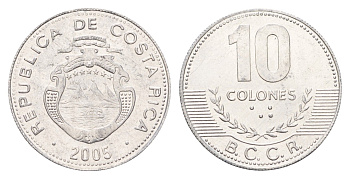Коста-Рика 10 колонов 2005 KM 228b алюминий UNC 183-1032