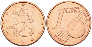 ФИНЛЯНДИЯ 1 ЕВРОЦЕНТ 2005 M KM 98 сталь плакированная медью UNC 214-266
