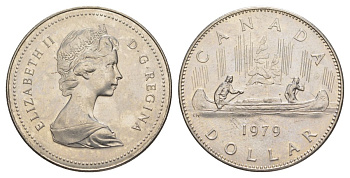 Канада 1 доллар 1979 Елизавета II (1952-2022), каноэ KM 120 никель UNC 4185-734
