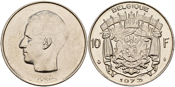 Бельгия 10 франков 1973 Belgique, Бодуэн I (1951-1993) KM 155.1 никель  4187-447