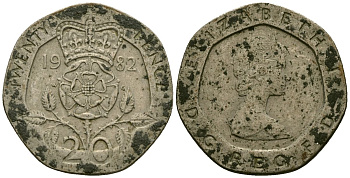 Великобритания 20 пенсов 1982 Елизавета II (1952-2022) KM 931, Spink 4230 (G1) медно-никель 24-152