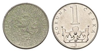Чехия 1 крона 1993 KM 7 сталь плакированная никелем 192-632