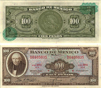 Мексика 100 песо 1972 29 декабря 1972, серия BRQ, Мигель Идальго-и-Костилья священник и вождь революции, зеленый штамп, серия BRQ Pick 61h бумага UNC (пресс) 451-116-1