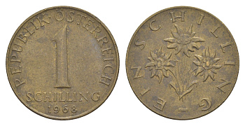 Австрия 1 шиллинг 1968 KM 2886 алюминиевая бронза 4561-157