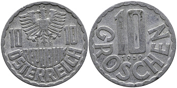 Австрия 10 грошей 1959 KM 2878 алюминий 33-345