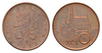 Чехия 10 крон 1993 кафедральный собор, город Брно KM 4 сталь плакированная медью 4622-414