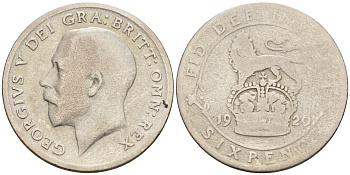 Великобритания 6 пенсов 1920 Георг V (1910-1936), пограничный год KM 815 или 815a.1, Spink 4014 или 4024 серебро серебро 4539-135 4588-611