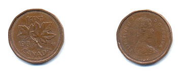 КАНАДА 1 ЦЕНТ 1983 ЕЛИЗАВЕТА II, КЛЕНОВЫЙ ЛИСТ KM 132 бронза 4379-825