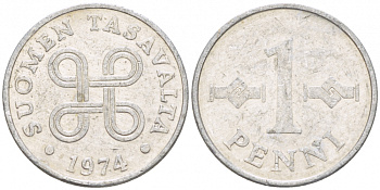 ФИНЛЯНДИЯ 1 ПЕННИ 1974 КМ 44a алюминий 3309-265