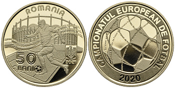 Румыния 50 бани 2021 Чемпионат Европы по футболу 2020 KM NEW никель латунь  PROOF  M56-17