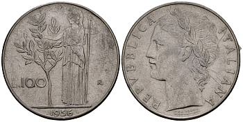 Италия 100 лир 1956 KM 96.1 нержавеющая сталь 4165-1023