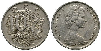 Австралия 10 центов 1966 Елизавета II (1952-), птица лирахвост KM 65 медно-никель 89-1451
