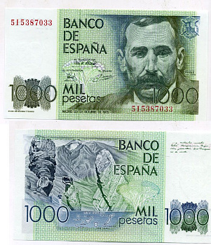 Испания 1000 Песет 1979 Бенито Перес Гальдос, Канарские острова Pick 158 бумага UNC (пресс) 444-36-1