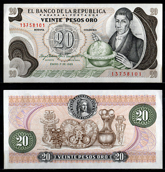 Колумбия 20 песо 1983 Pick 409 d бумага UNC (пресс) 7191-52-3-1