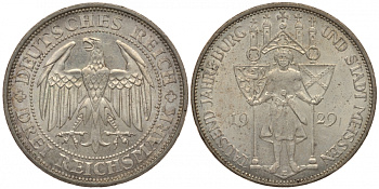 Германия 3 марки 1929 E, 1000 лет городу и земле Майсен Jaeger 338, KM 65 серебро  UNC 00-813-30