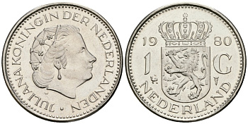 Нидерланды 1 гульден 1980 Юлиана (1948-1980) KM 184a никель UNC 4579-613