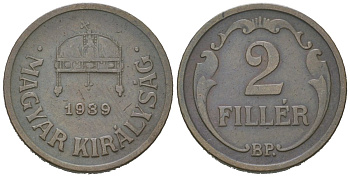 Венгрия 2 филлера 1939 BP KM 506 бронза 4115-447