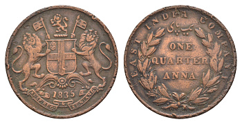 Британская Индия (Ост-Индская компания) 1/4 анна 1835  KM 446 медь    75-257