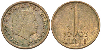 Нидерланды 1 цент 1963 Юлиана (1948-1980) KM 180 бронза 214-1029