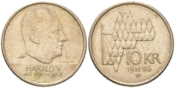 Норвегия 10 крон 1995 Харальд V (1991-) KM 457 никель латунь 4364-3517