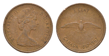 Канада 1 цент 1967 100 лет Конфедерации Канада KM 65 бронза 4669-1157
