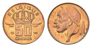 Бельгия 50 сантимов 1998 Belgique, Бодуэн I (1951-1993) KM 148 бронза UNC 4705-244