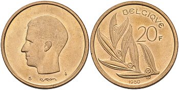 Бельгия 20 франков 1980 Belgique, Бодуэн I (1951-1993) KM 159 никель бронза    4595-623