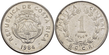 КОСТА-РИКА 1 КОЛОН 1984 В.С.С.R. KM 210.1 нержавеющая сталь 31-555