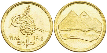 ЕГИПЕТ 1 ПИАСТР 1984 ГОД 1404, ХРИСТИАНСКАЯ ДАТА СЛЕВА, ПИРАМИДЫ KM 553.1 алюминиевая бронза аUNC 105-339
