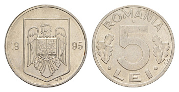 Румыния 5 леев 1995 KM 114 сталь плакированная никелем 4632-1043