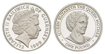 Гернси 1 фунт 1999 Королева Мать KM 120 серебро PROOF 1521-1043