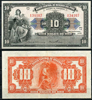 Перу 10 солей 1939 свобода с корзиной фруктов, буровой рабочий Pick 67 a  бумага   451-586-3