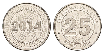 Зимбабве 25 центов 2019 Bond Coin KM 19 сталь плакированная никелем aUNC 4654-554
