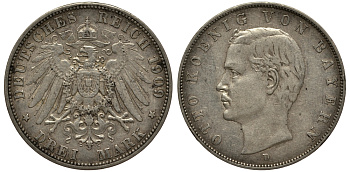 Бавария 3 марки 1909 Отто (1886-1913) Weege 45, J. 47, KM 515 серебро 3711-1925