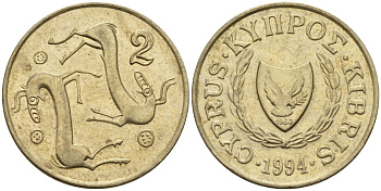 Кипр 2 цента 1994 KM 54.3 никель латунь 4596-114