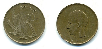 БЕЛЬГИЯ 20 ФРАНКОВ 1980 BELGIE, БОДУЭН I (1951-1993) KM 160 никель бронза 25-1553