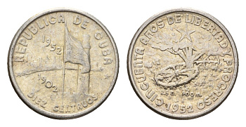 Куба 10 сентаво 1952 50 лет Республике Куба KM 23 серебро 4532-263