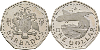 Барбадос 1 доллара 1973 FM, Елизавета II (1952-2022) KM 14.1 медно-никель PROOF 4587-722