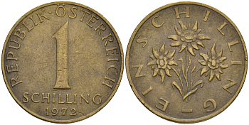 Австрия 1 шиллинг 1972 KM 2886 алюминиевая бронза 4556-321