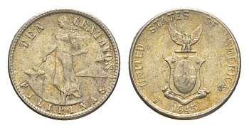 Филиппины 10 сентаво 1945 KM 181 серебро 4649-636
