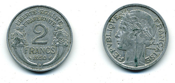 Франция 2 франка 1950 В KM 886а.2, Le Franc 269.17 алюминий 84-625