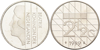 Нидерланды 2 1/2 гульдена 1999 Беатрикс (1980-2013) KM 206 никель 4593-725