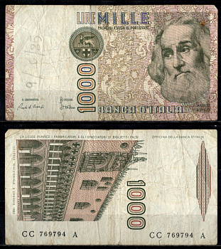 Италия 1000 лир 1982 Pick 109 a бумага 6262-38-1-2