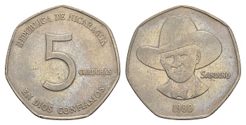 Никарагуа 5 кордоб 1980 KM 44 медно-никель 4641-421